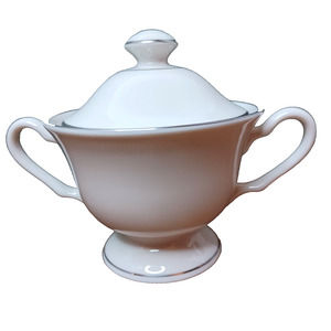 Vintage Sugar Bowl Footed 1950's Westport Eventide Platinum Trim Lid Elegant USA